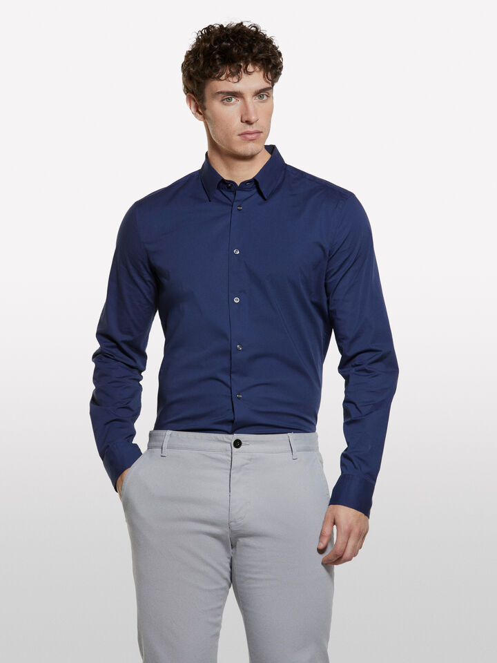 Blue slim fit shirt  - men's slim fit shirts - Dark Blue | Sisley image number 3